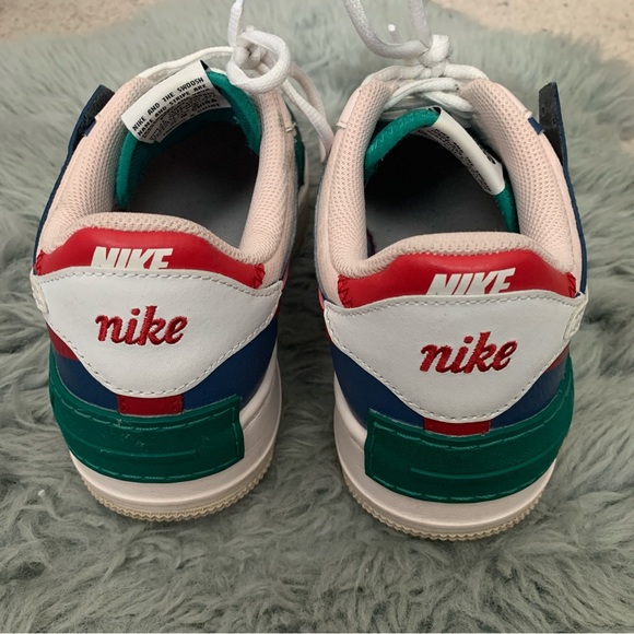 Women’s 9 NIKE Air Force 1 Low Shadow Mystic Navy Pink Red Green Sneakers - Picture 3 of 7